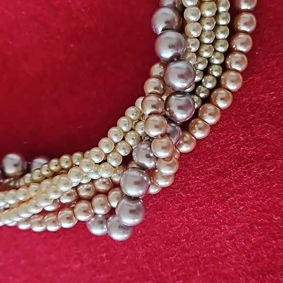 Faux Pearl 7 Strand Twisted Choker Necklace 16"-18" - Picture 2 of 3